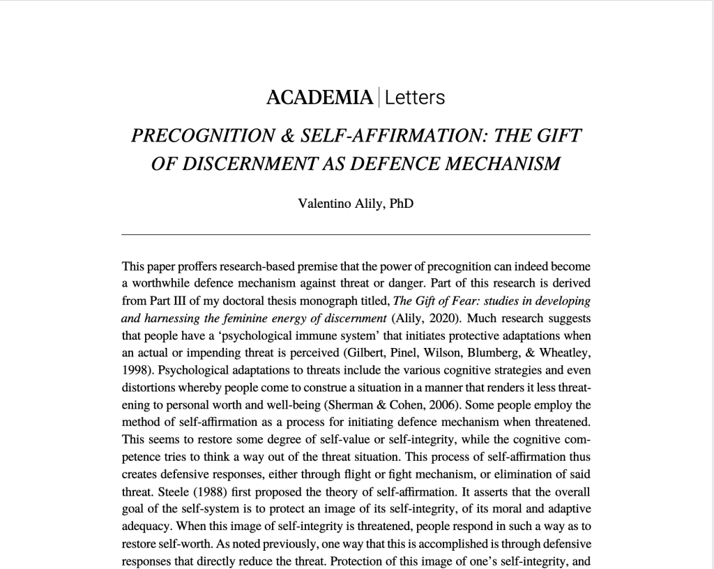 PRECOGNITION & SELF-AFFIRMATION: THE GIFT OF DISCERNMENT AS DEFENCE MECHANISM