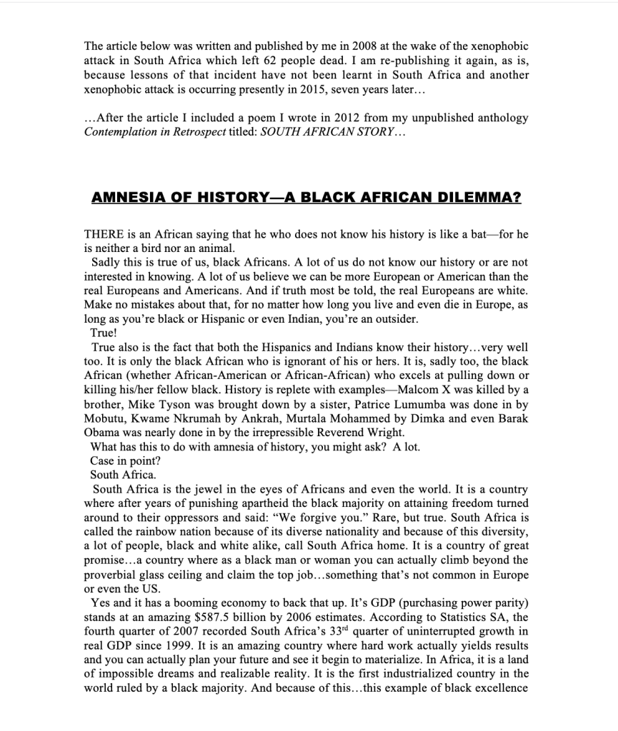 AMNESIA OF HISTORY - A black African dilemma By Valentino Alily, PhD